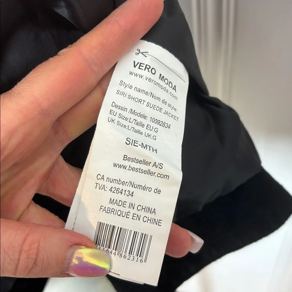 VERO MODA “Siri” Suede Moto Jacket – Black (Size L) - Picture 9 of 10